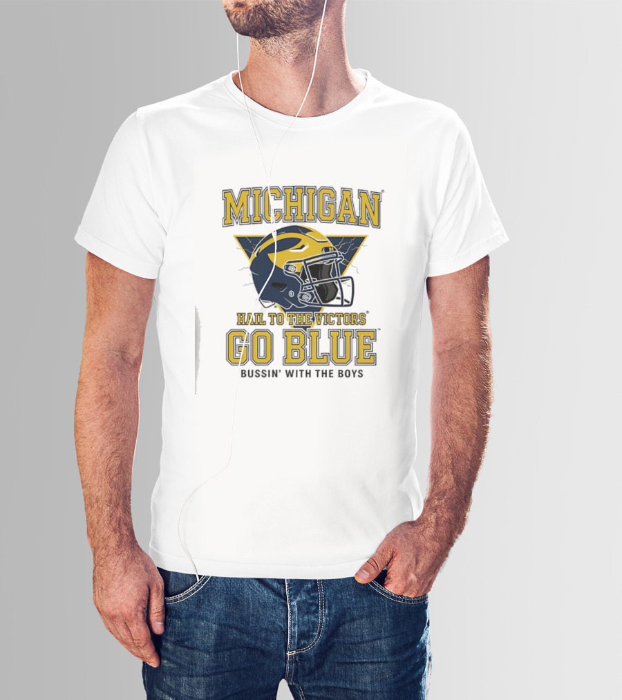 Michigan Hail To The Victors Go Blue Bussin' With The Boys Helmet T-Shirt