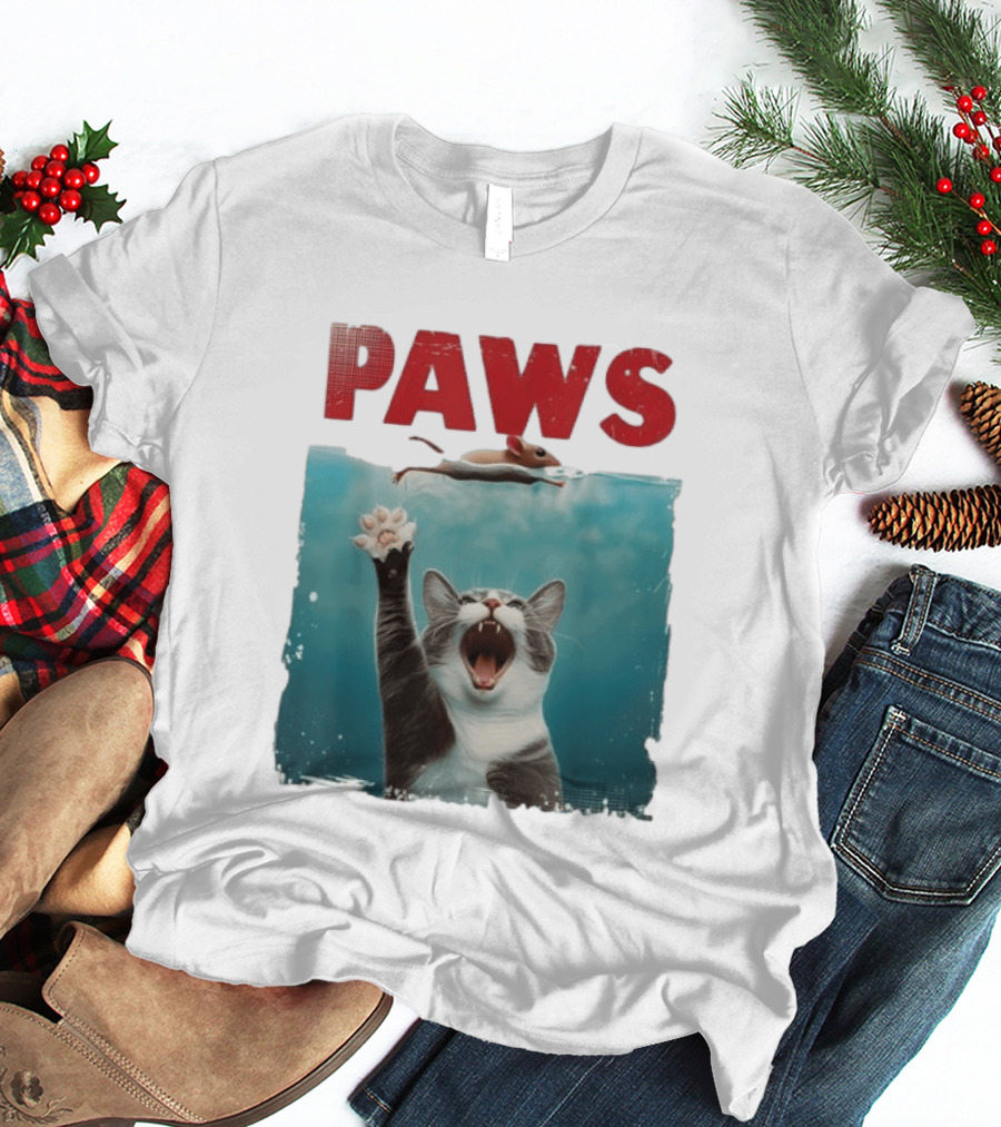 Paws Cat Chasing Mouse Playful Kitten Humor T-Shirt