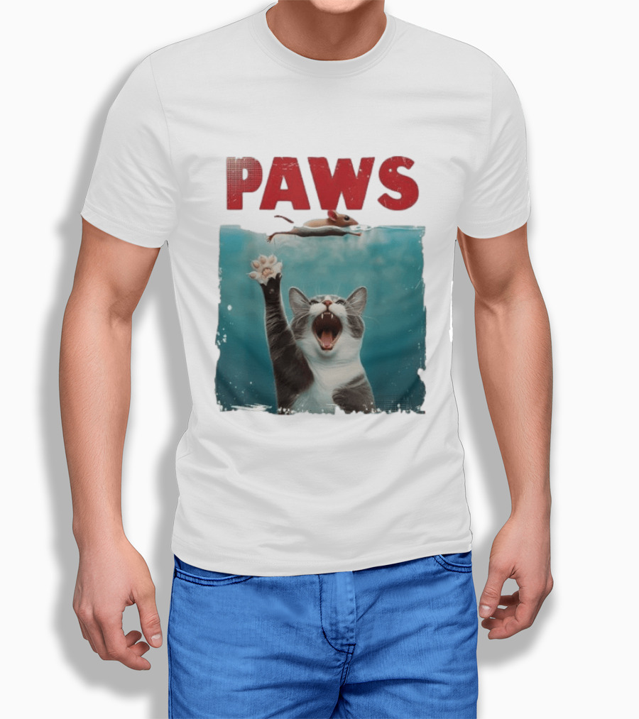 Paws Cat Chasing Mouse Playful Kitten Humor T-Shirt