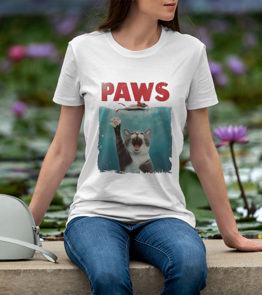 Paws Cat Chasing Mouse Playful Kitten Humor T-Shirt