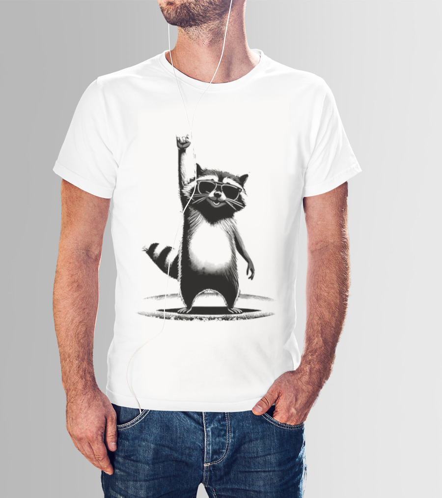 Raccoon Rock Music Animal Silhouette Jazz Hands Pose T-Shirt