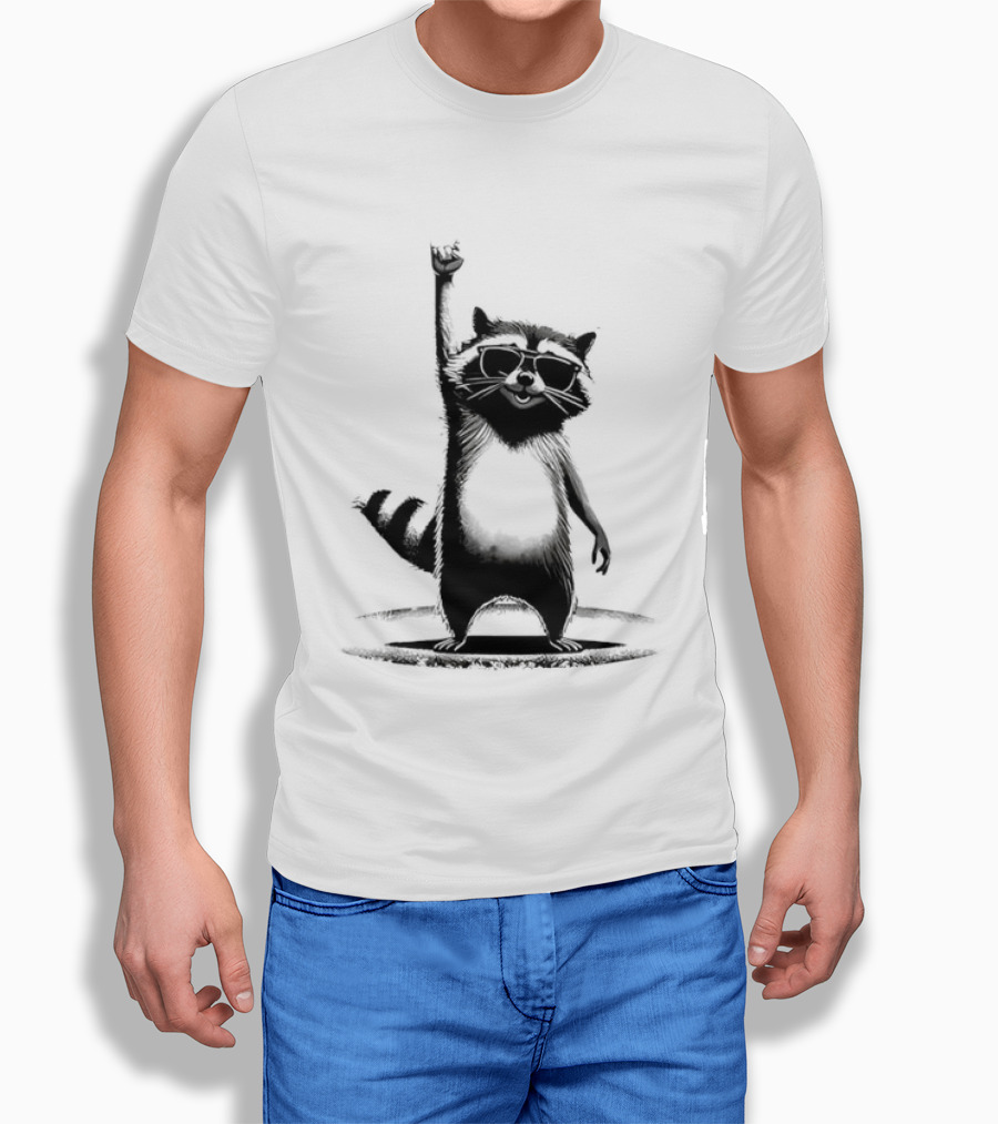 Raccoon Rock Music Animal Silhouette Jazz Hands Pose T-Shirt