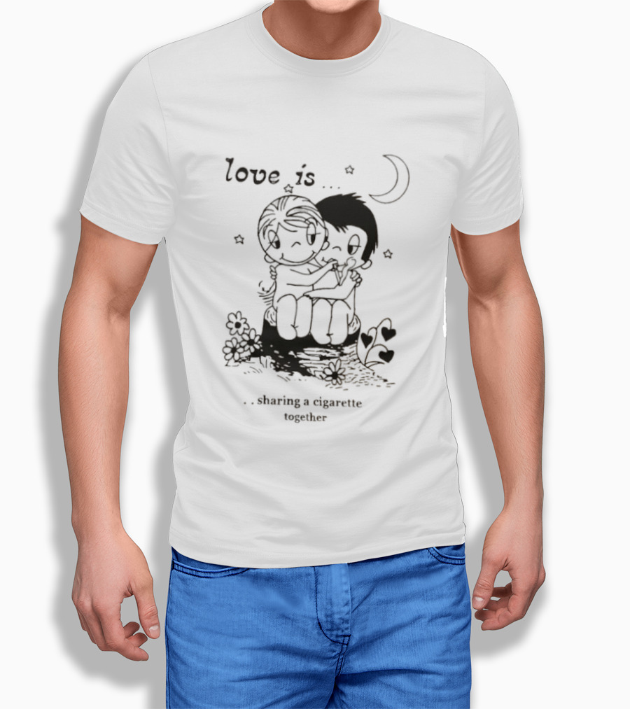 Love Is Sharing A Cigarette Together Moon Stars Kim Grove T-Shirt