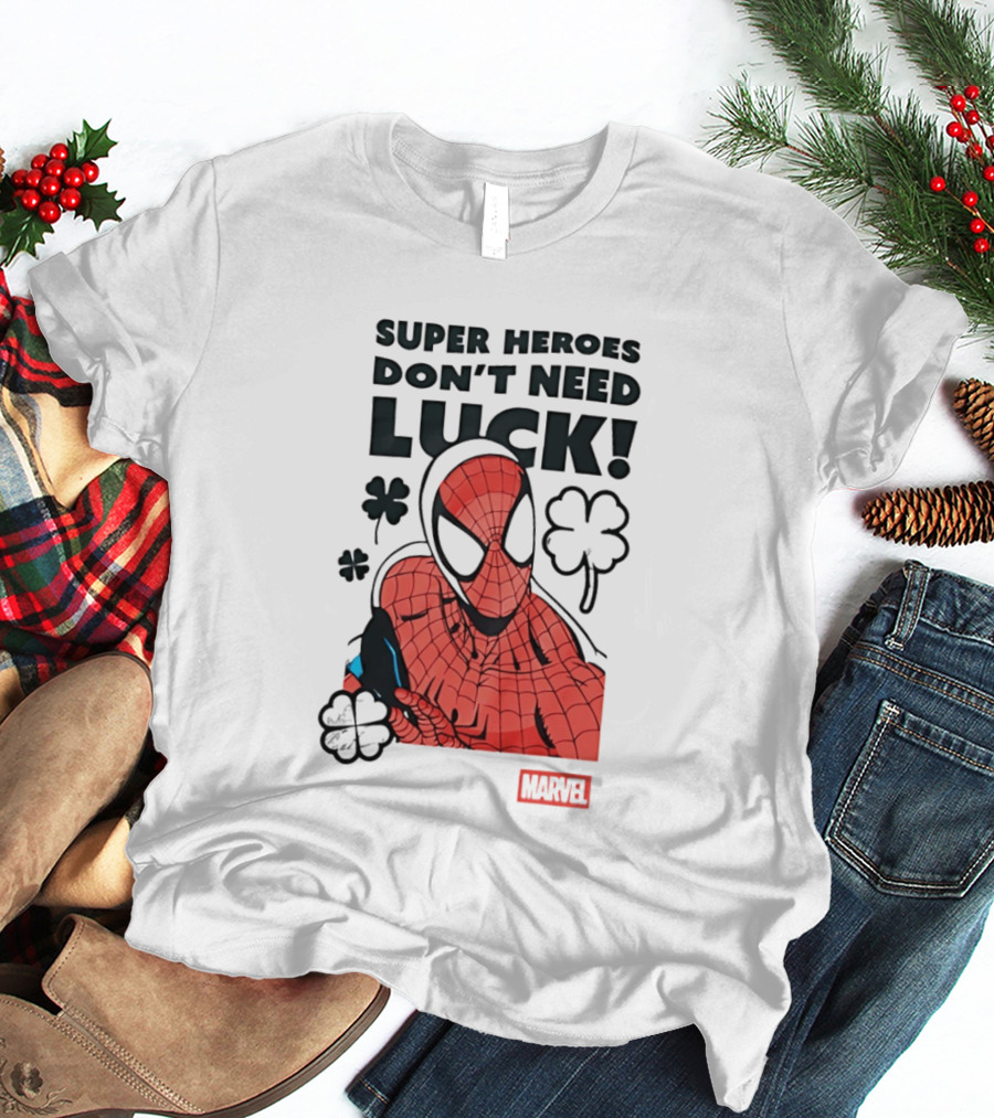 Marvel Spider Man Super Heroes Don't Need Luck T-Shirt