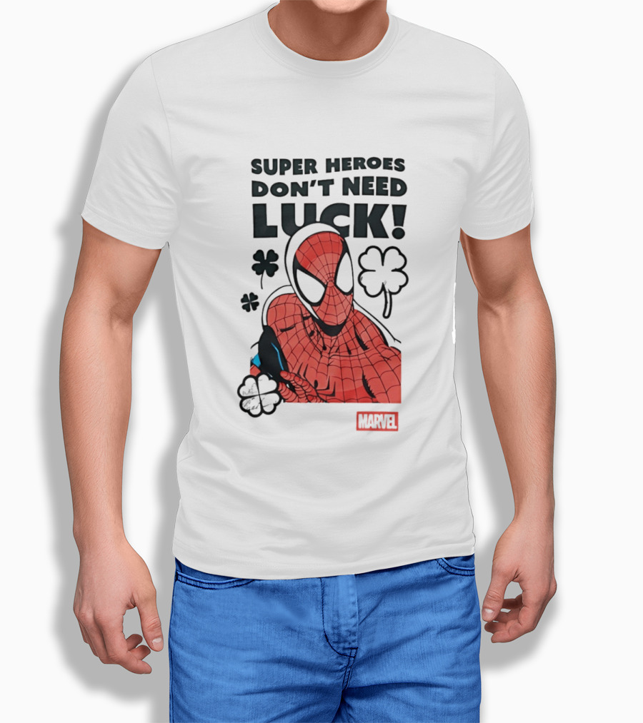 Marvel Spider Man Super Heroes Don't Need Luck T-Shirt