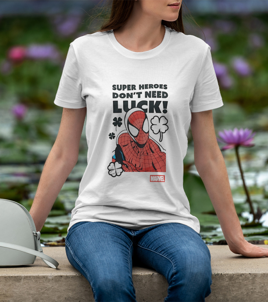 Marvel Spider Man Super Heroes Don't Need Luck T-Shirt