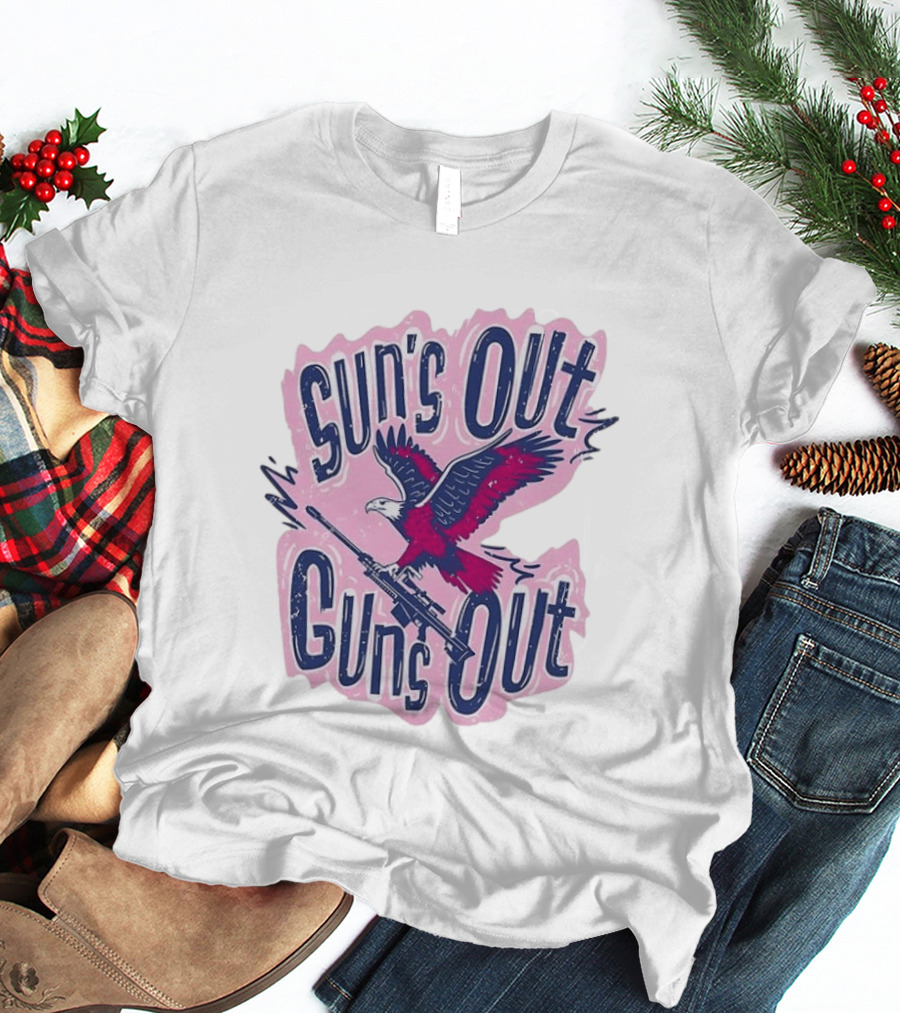 Sun's Out Guns Out Bald Eagle Holding Rifle T-Shirt