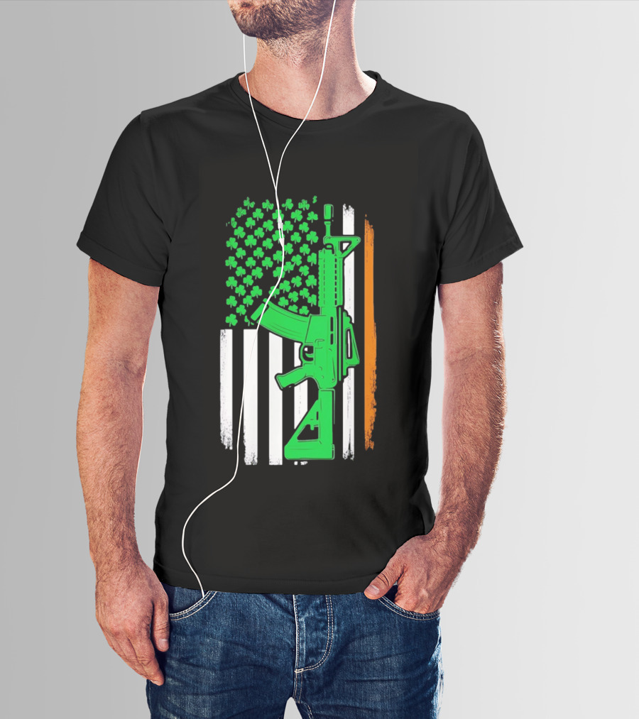 AR15 Shamrock American Irish Flag St Patrick's Day T-Shirt