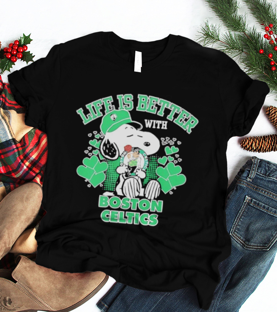 Life Is Better With Snoopy Boston Celtics St. Patrick's Day T-Shirt