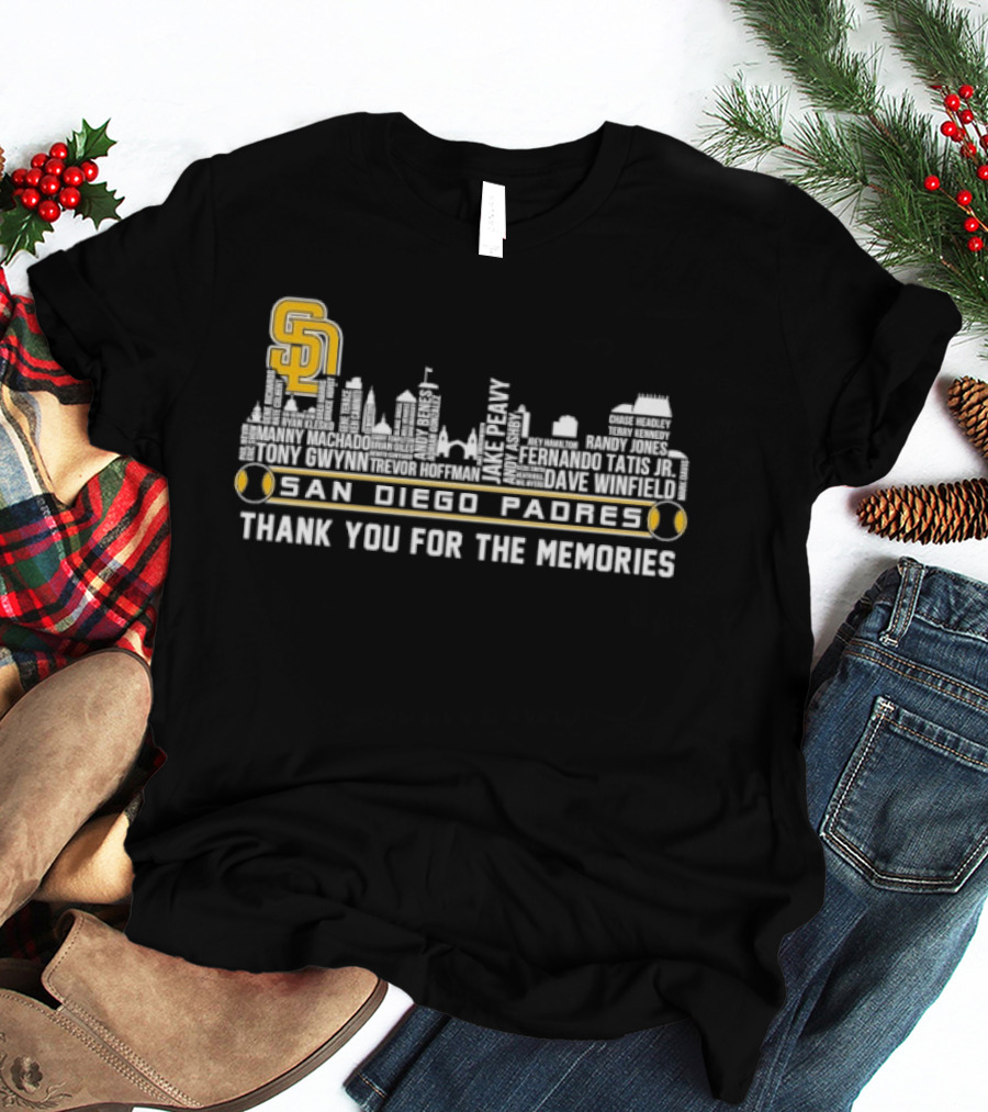 San Diego Padres Skyline Player Names Thank You For The Memories T-Shirt
