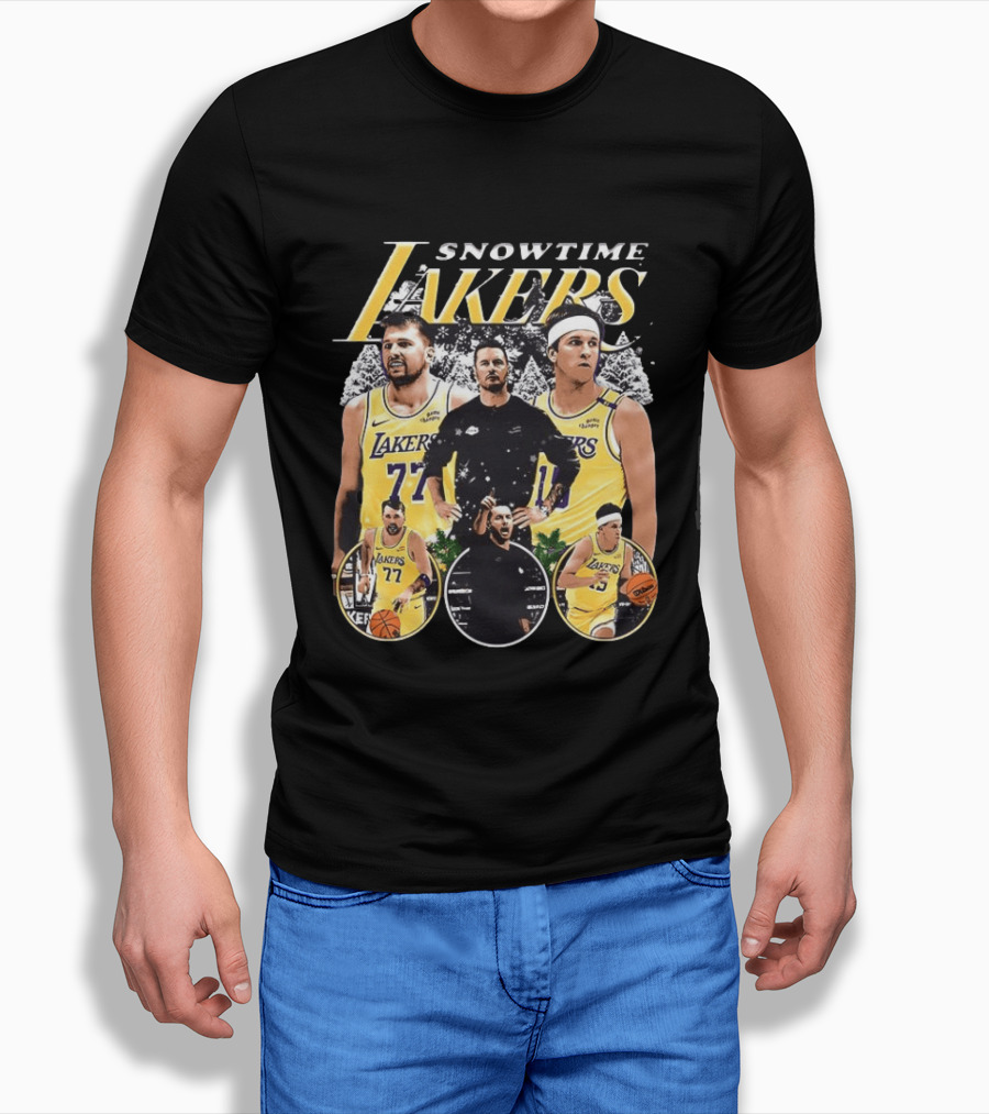 Snowtime Lakers Basketball Champions Iconic Players And Coach T-Shirt