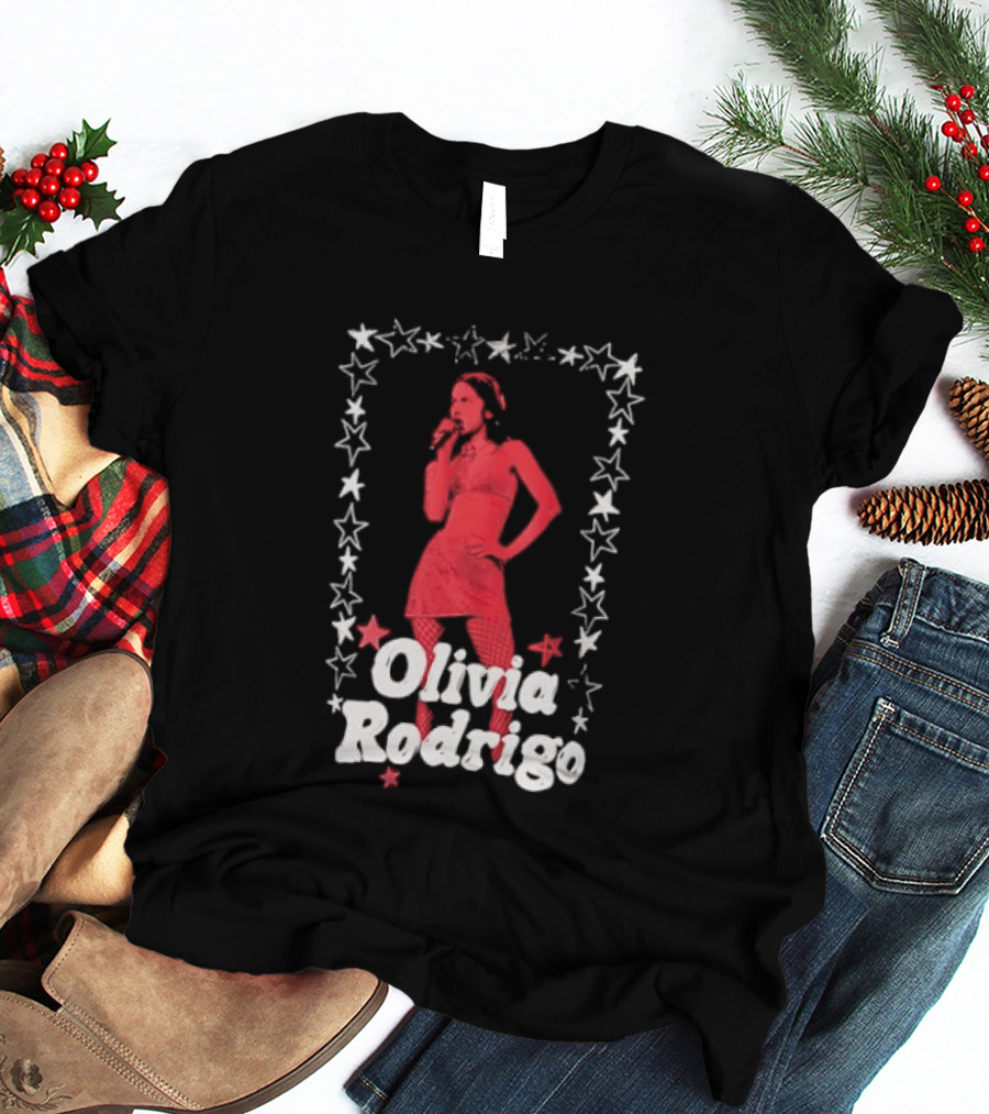 Olivia Rodrigo Star Pose Framed With Vibrant Red Highlights T-Shirt