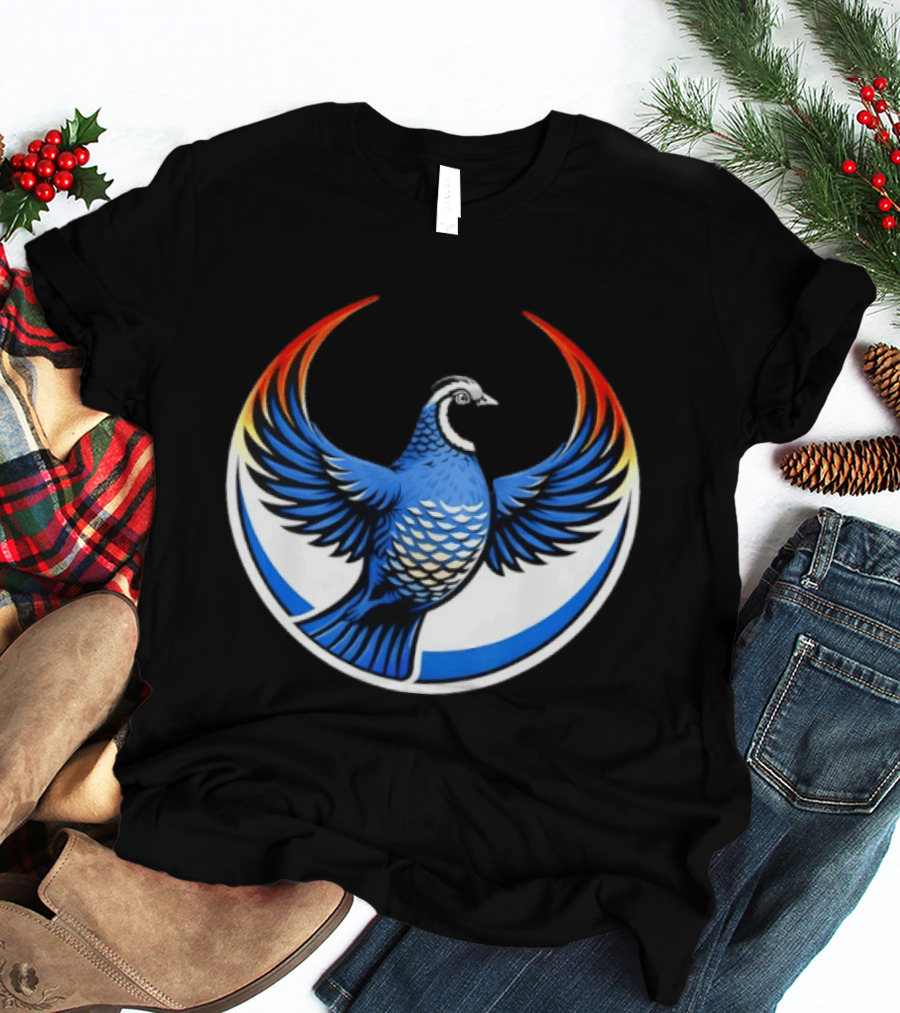 California Quail Wings Up Blue T-Shirt