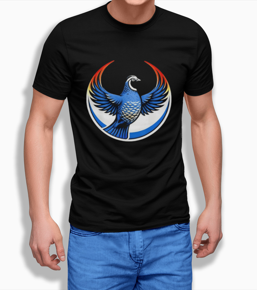 California Quail Wings Up Blue T-Shirt