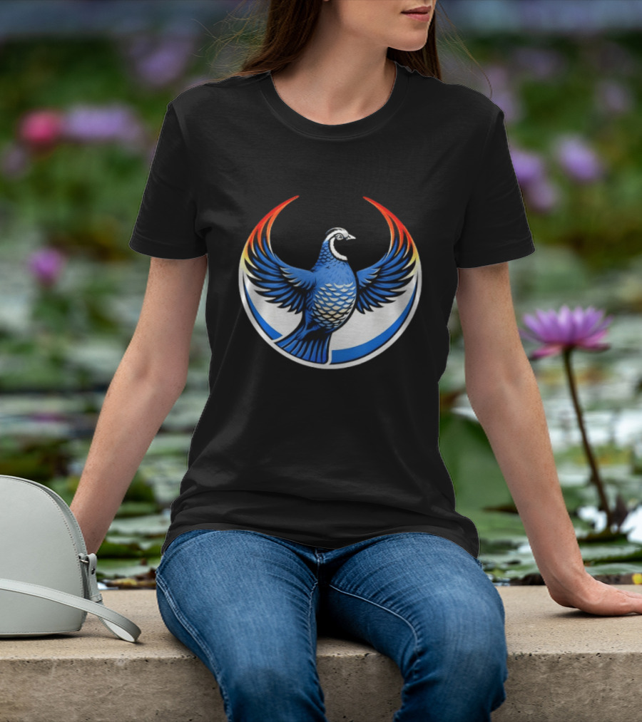 California Quail Wings Up Blue T-Shirt