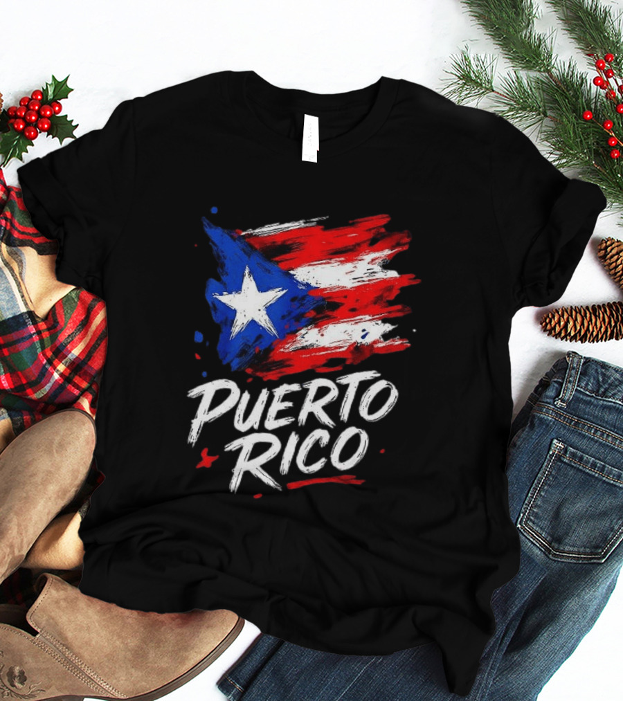 Puerto Rico Flag Brush Stroke Style Classic Representation T-Shirt