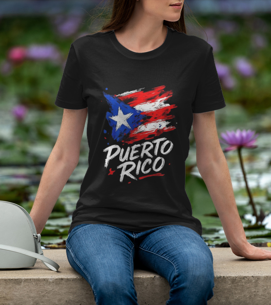 Puerto Rico Flag Brush Stroke Style Classic Representation T-Shirt