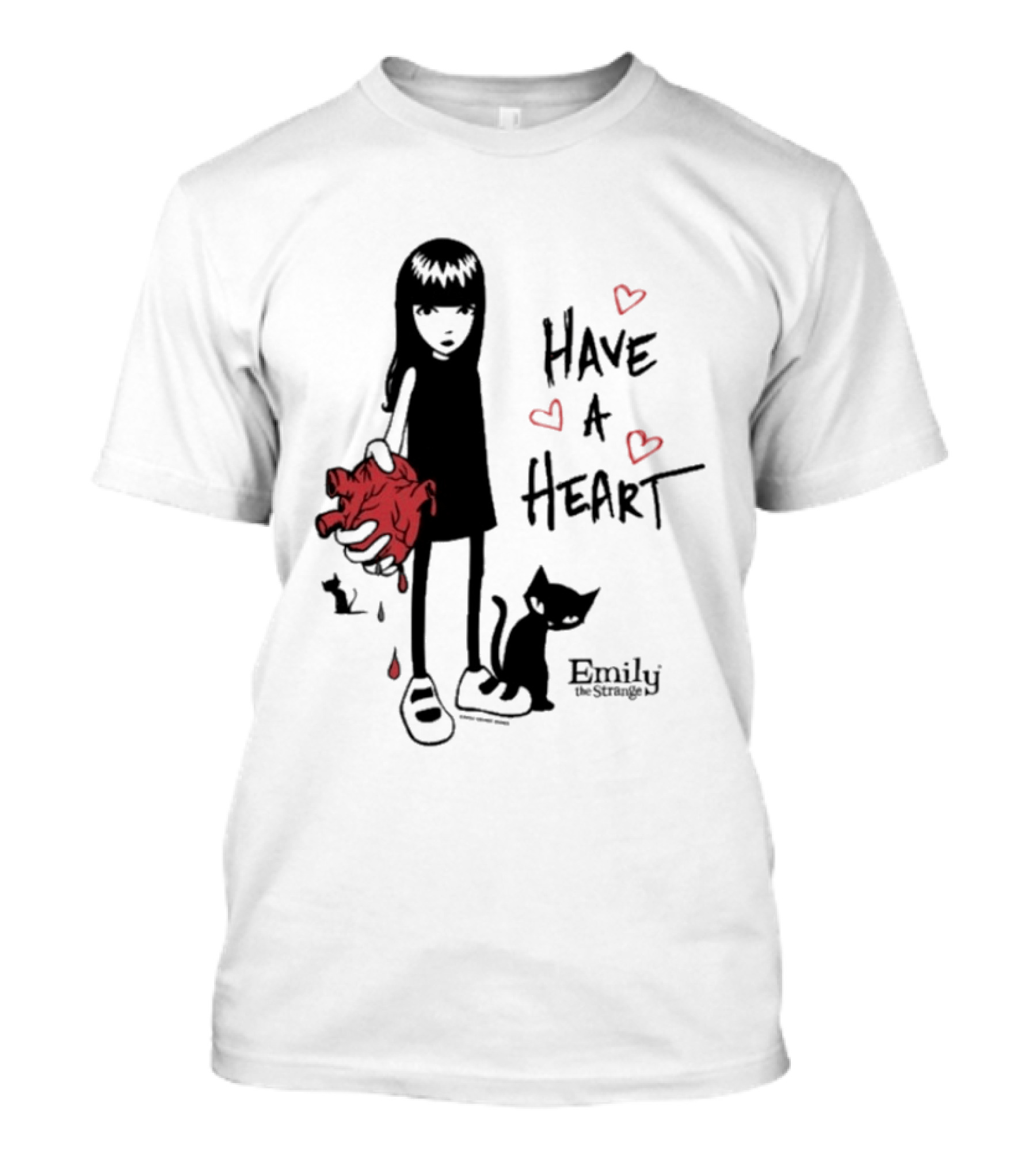 Emily The Strange Have A Heart Dripping Red Hearts Cat T-Shirt