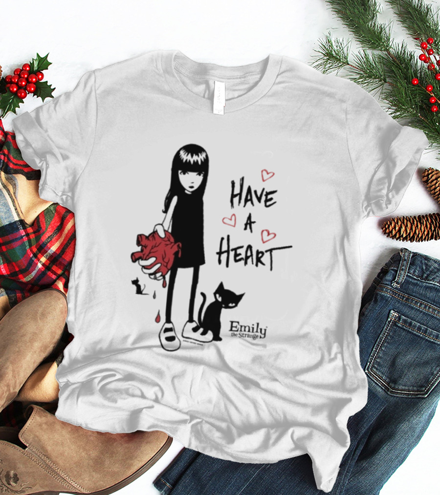 Emily The Strange Have A Heart Dripping Red Hearts Cat T-Shirt