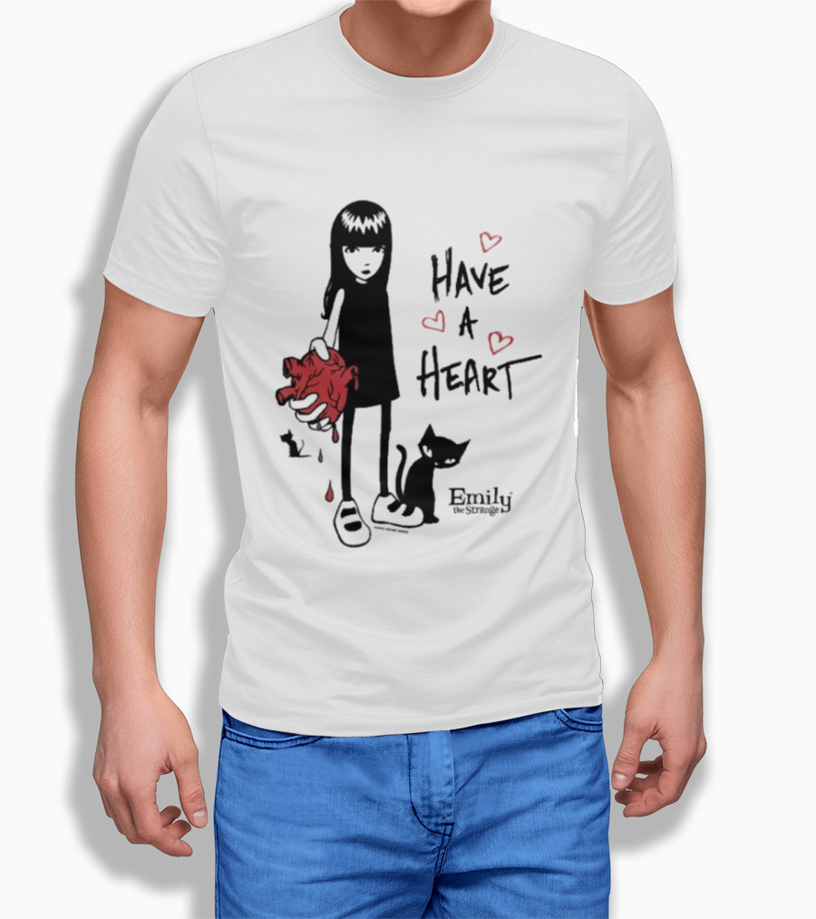 Emily The Strange Have A Heart Dripping Red Hearts Cat T-Shirt