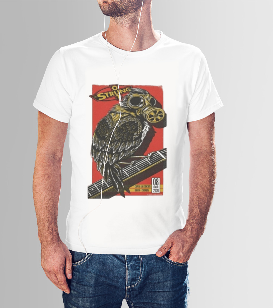 Strung Out Feb 8 2026 Bogota Colombia Bird Gas Mask Concept Concert Tour T-Shirt