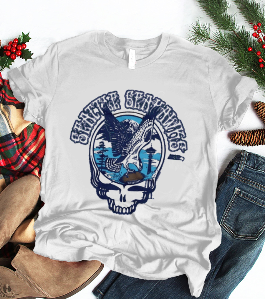 Seattle Seahawks Grateful Dead Skull Art Collaboration T-Shirt