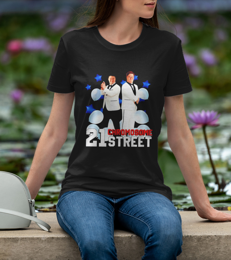 21 Chromosome Street Down Syndrome Stars Balloons White Suits T-Shirt