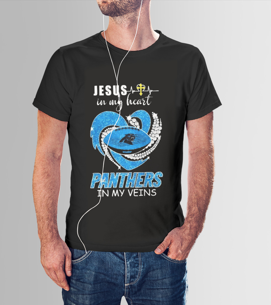 Jesus In My Heart Panthers In My Veins Diamond Heart Christian T-Shirt