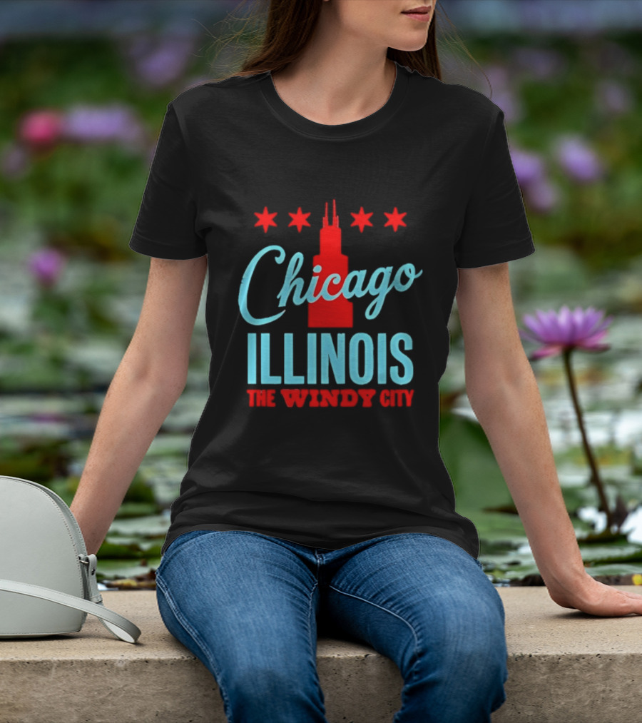 Chicago Illinois The Windy City Skyline Stars T-Shirt
