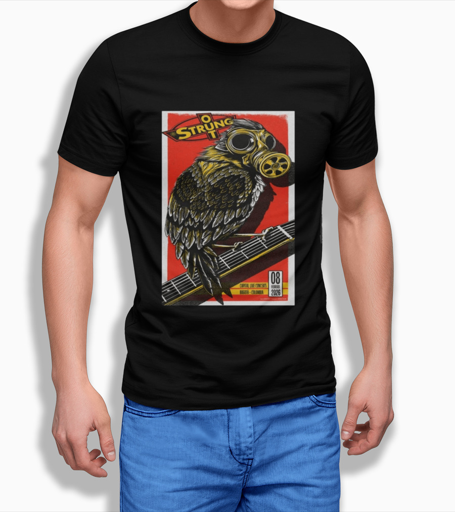 Strung Out February 8 2026 Capital Live Concerts Bogota Colombia Owl Gas Mask Guitar T-Shirt