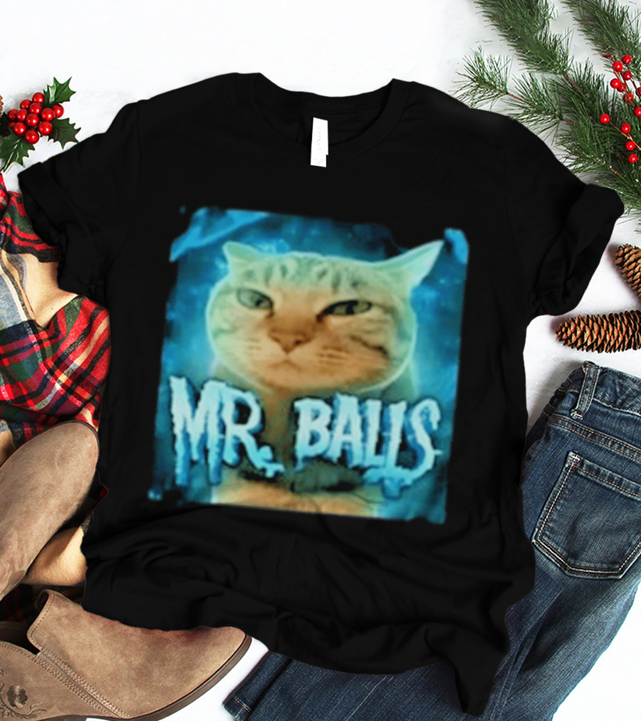 Mr Balls Cat Meme Funny Blue Glowing T-Shirt