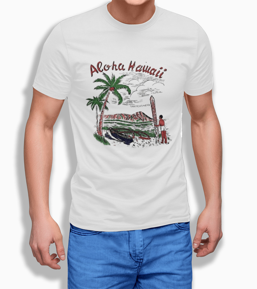 BTS Taehyung Aloha Hawaii Diamond Head 1960 Palm Trees Surfer Scene T-Shirt
