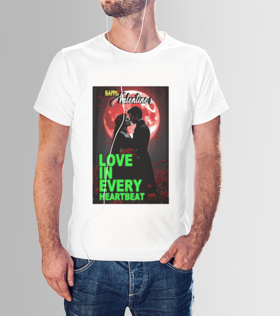 Happy Valentine's Love In Every Heartbeat Romantic Moonlight T-Shirt