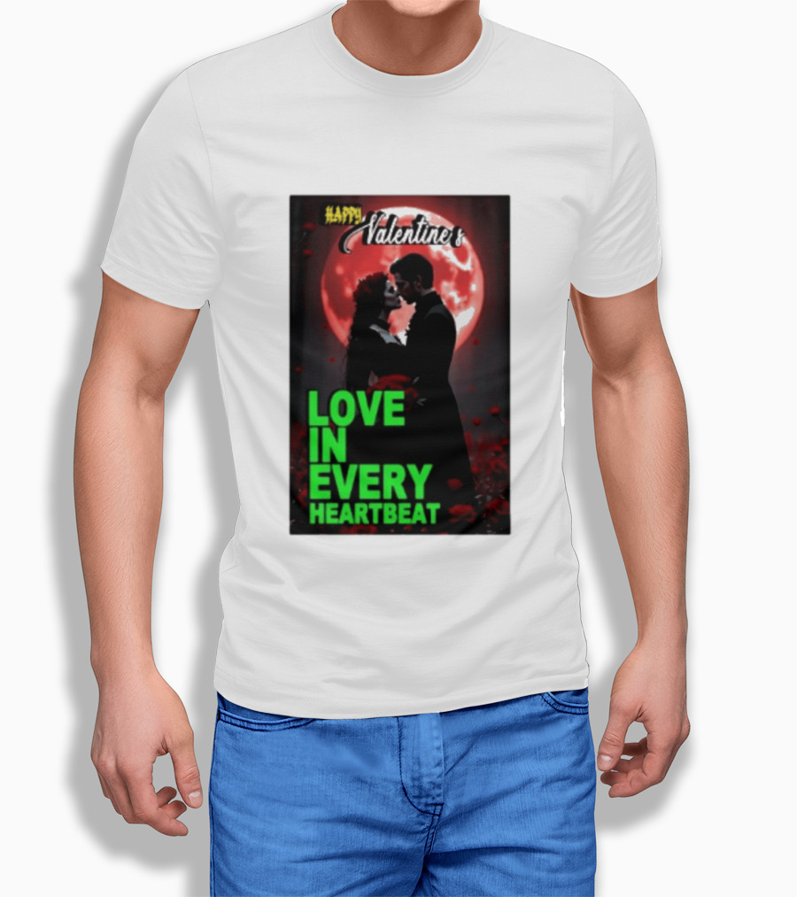 Happy Valentine's Love In Every Heartbeat Romantic Moonlight T-Shirt