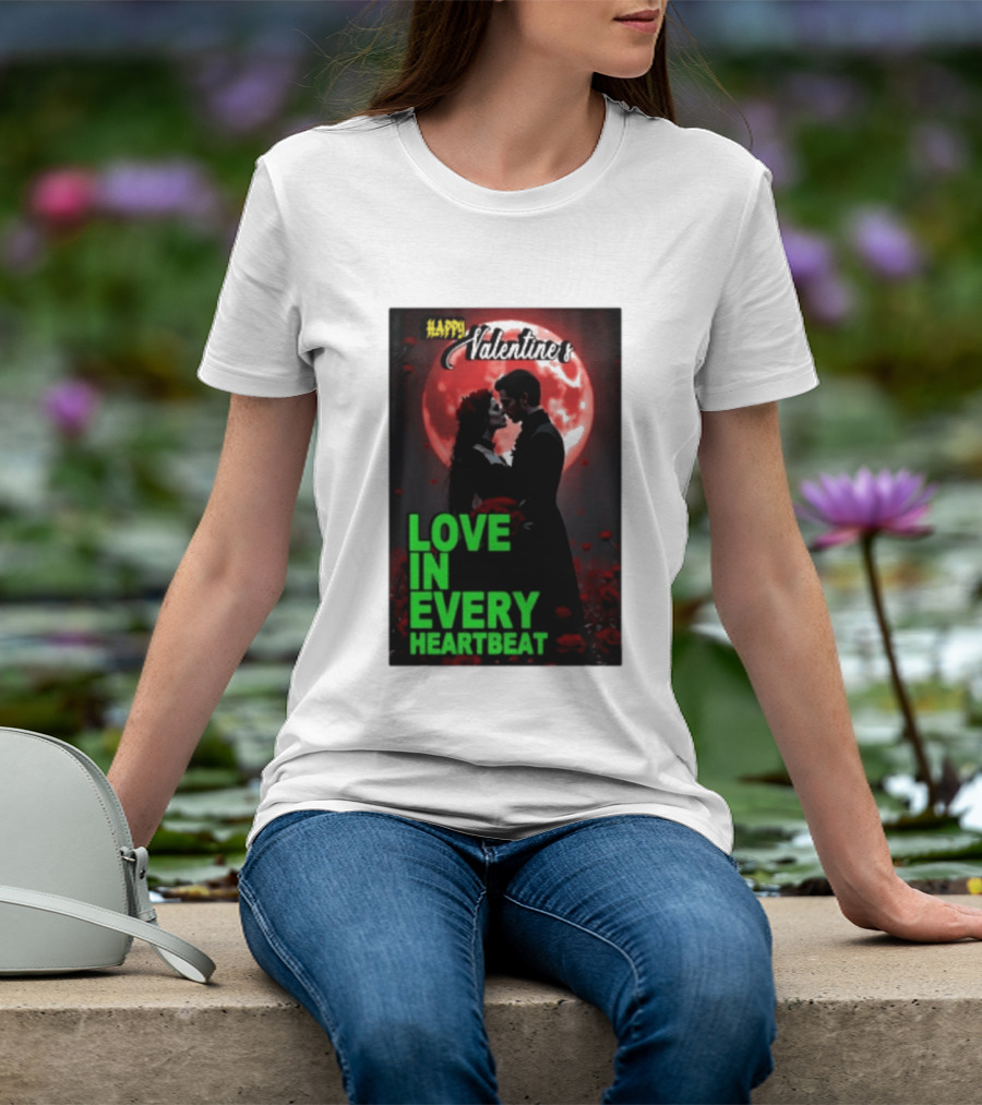 Happy Valentine's Love In Every Heartbeat Romantic Moonlight T-Shirt