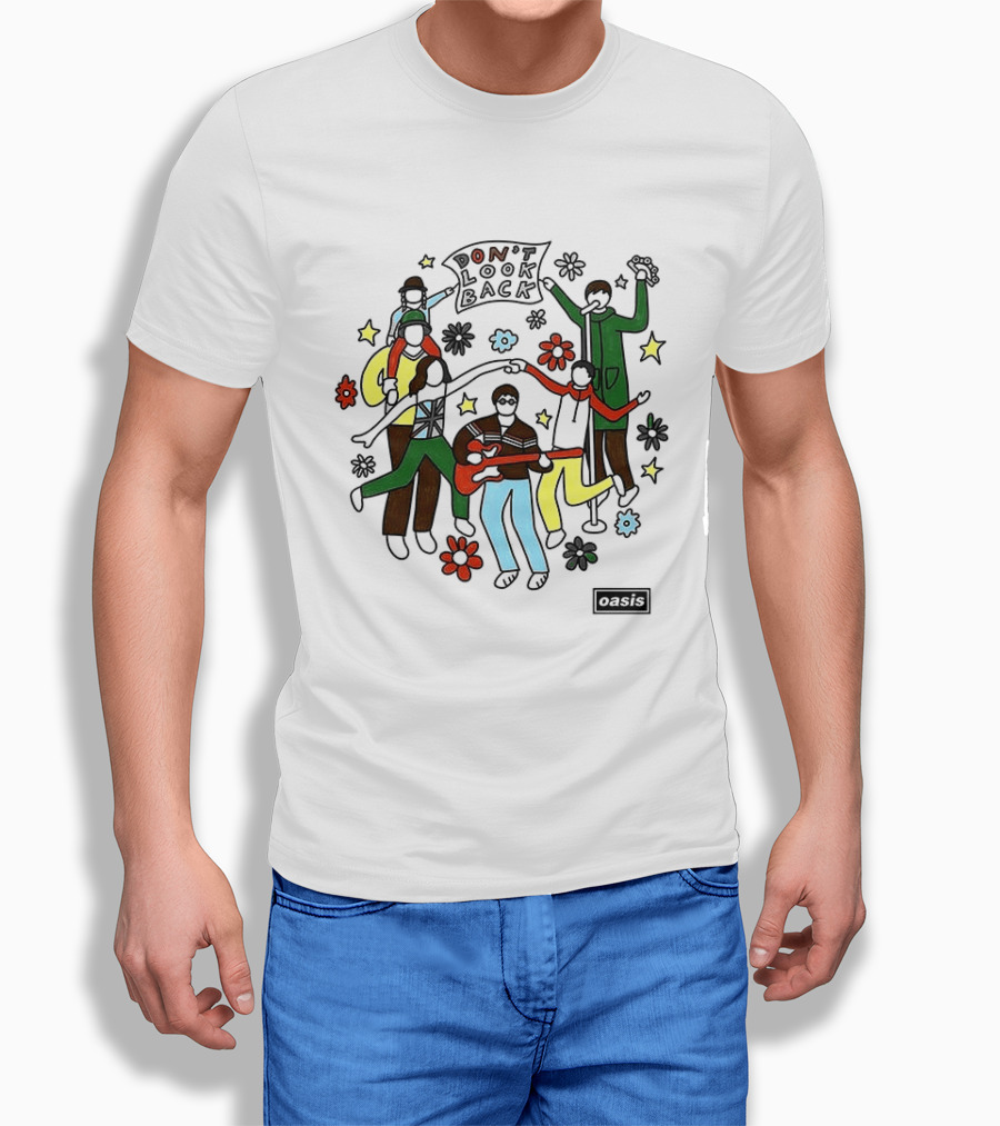Oasis Don't Look Back Band Scene With Instruments And Flowers T-Shirt