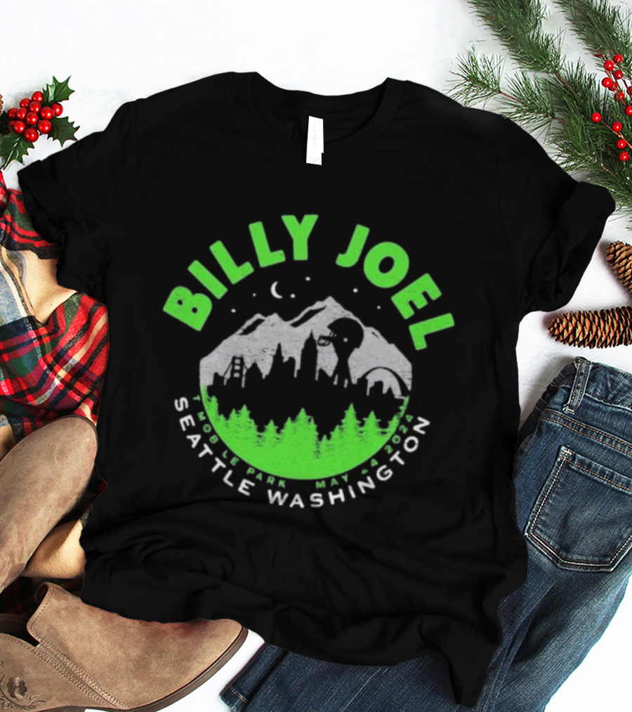 Billy Joel Seattle Washington Mobile Park Skyline 5 24 24 Event Moon Mountains Trees T-Shirt