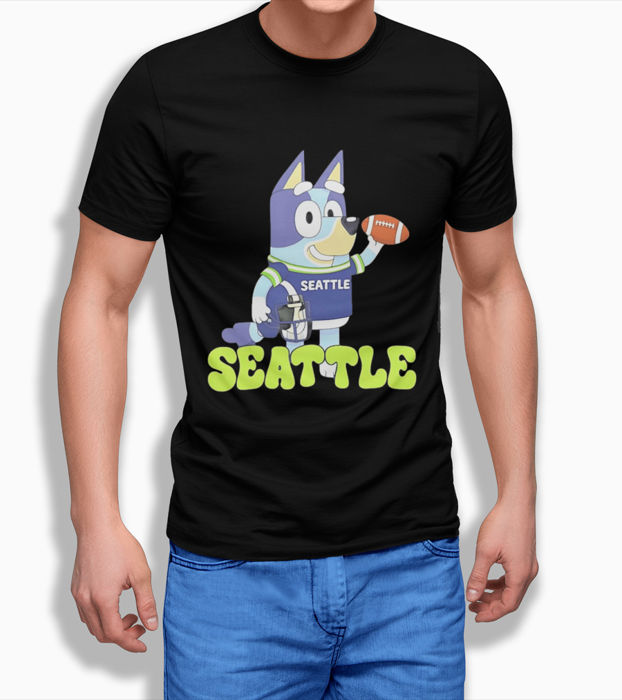 Bluey Seattle Football Cartoon 2026 Seahawks Fan Gear T-Shirt