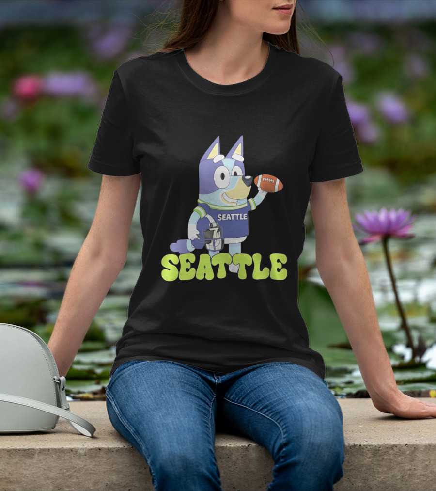 Bluey Seattle Football Cartoon 2026 Seahawks Fan Gear T-Shirt