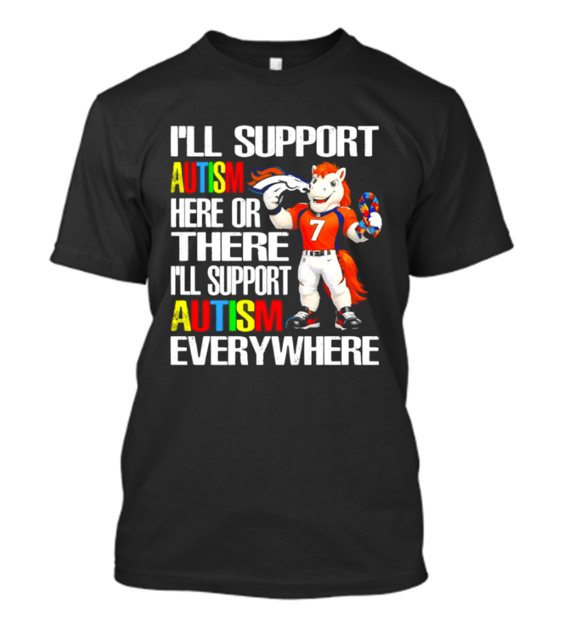 Denver Broncos Mascot Supporting Autism Awareness Everywhere T-Shirt