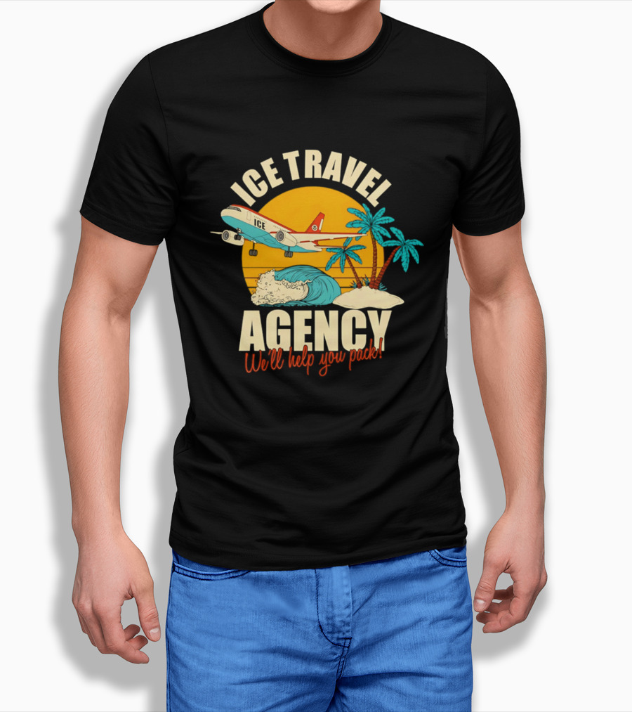 ICE Travel Agency We'll Help You Pack Tropical Getaway Plane Palm Trees T-Shirt