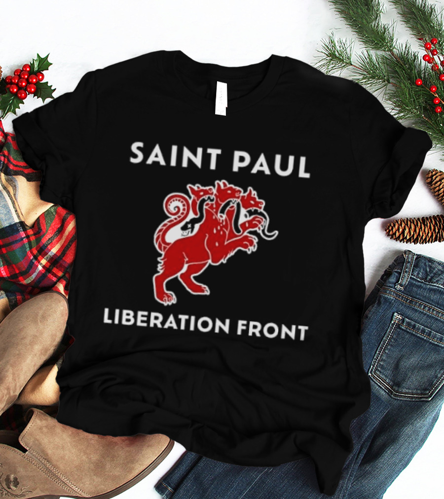 Saint Paul Liberation Front Anti Fascist Cerberus Three Headed Red Mythical Creature T-Shirt
