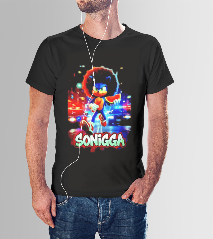 SONIGGA Sonic The Hedgehog Holding Watermelon Afro T-Shirt