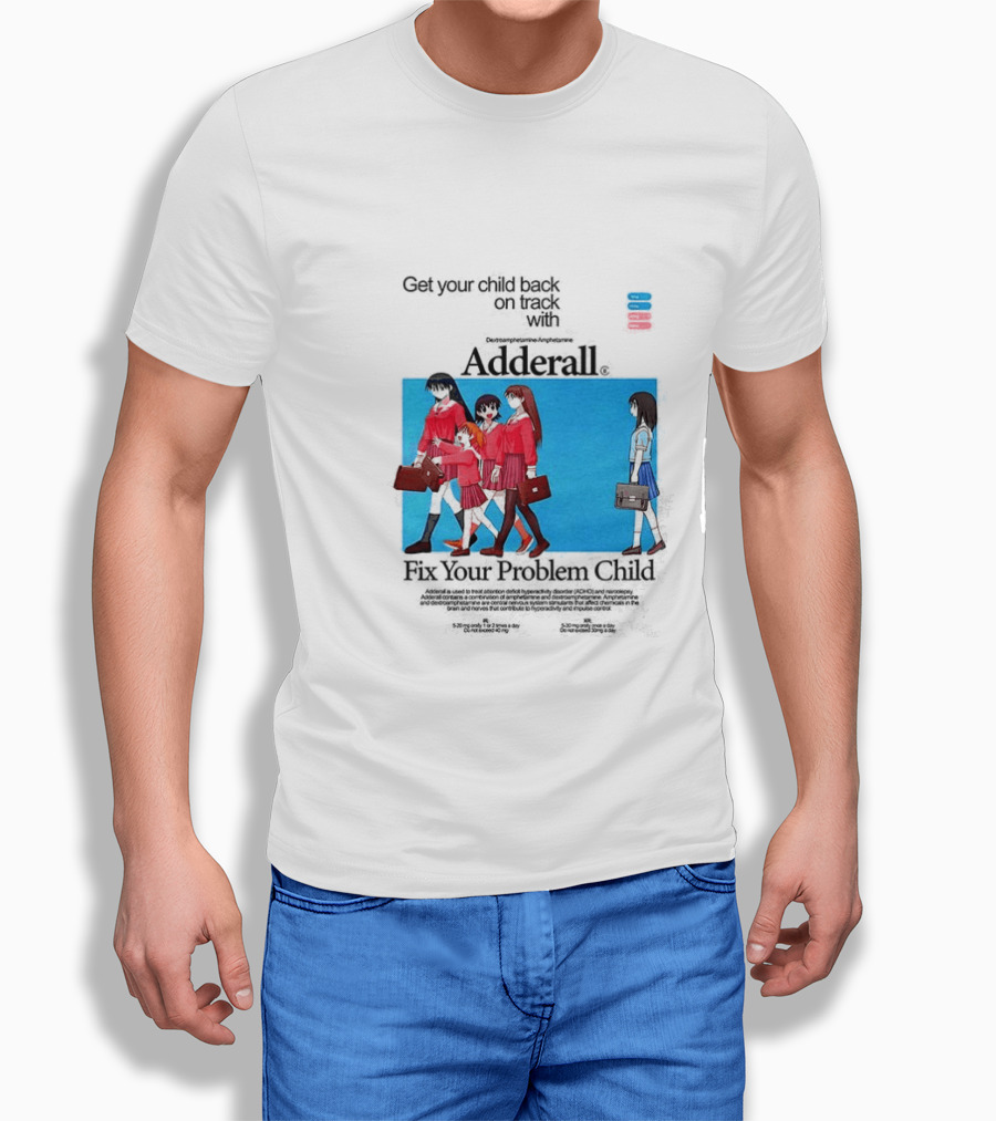 Get Your Problem Child Back On Track With Adderall Anime Girls In Red Uniforms With Briefcases And Pills T-Shirt
