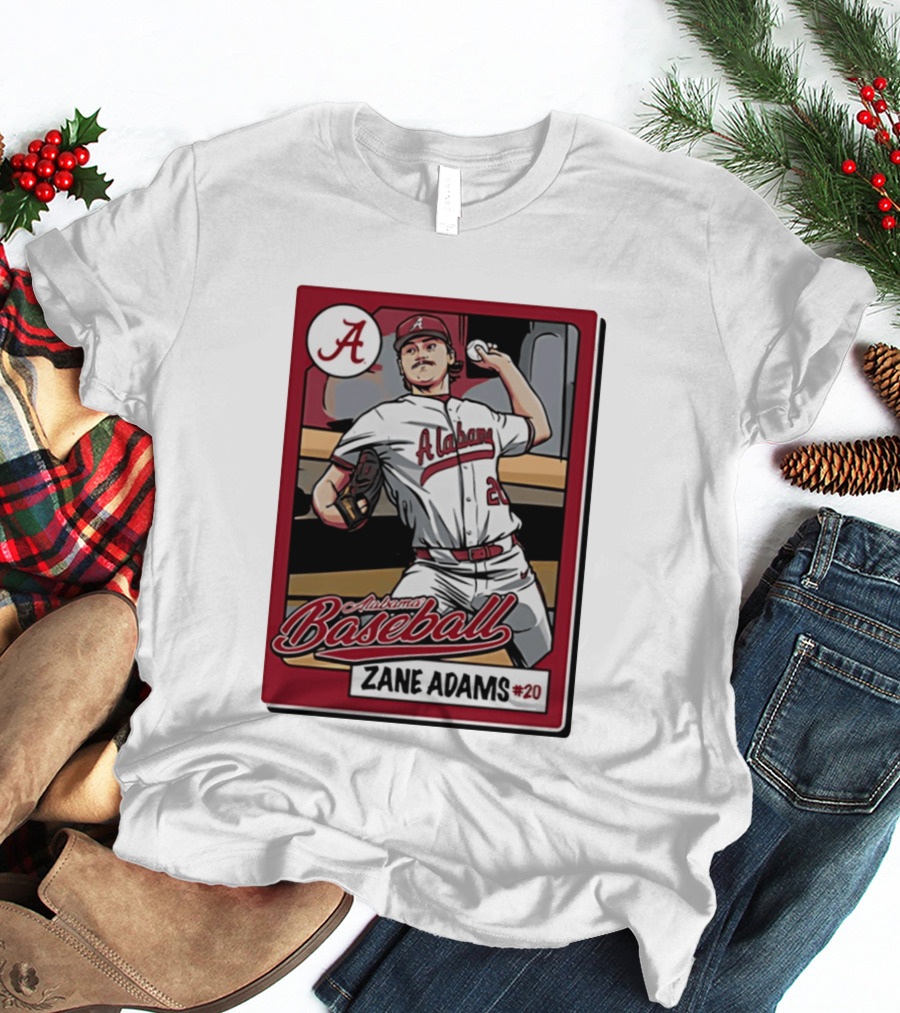 Alabama Baseball Zane Adams #20 Caricature Card T-Shirt