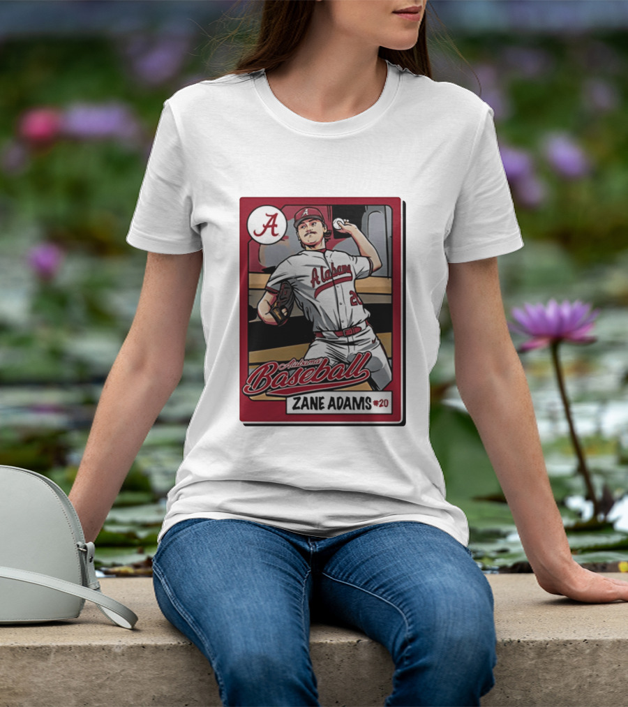 Alabama Baseball Zane Adams #20 Caricature Card T-Shirt