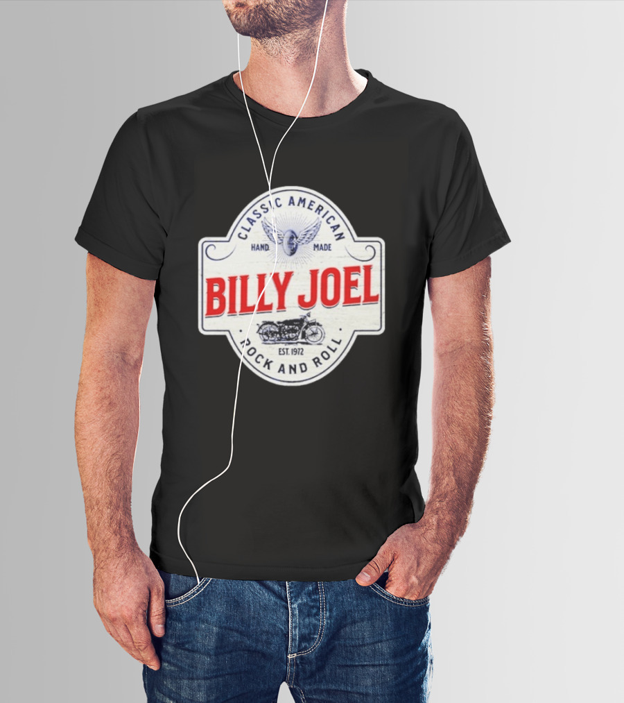 Billy Joel Classic American Hand Made Rock And Roll Est 1972 Motorcycle T-Shirt