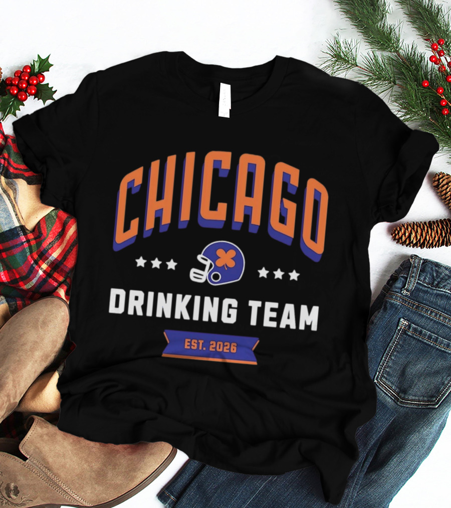 Chicago Drinking Team St Patrick's Day Helmet Est 2026 T-Shirt