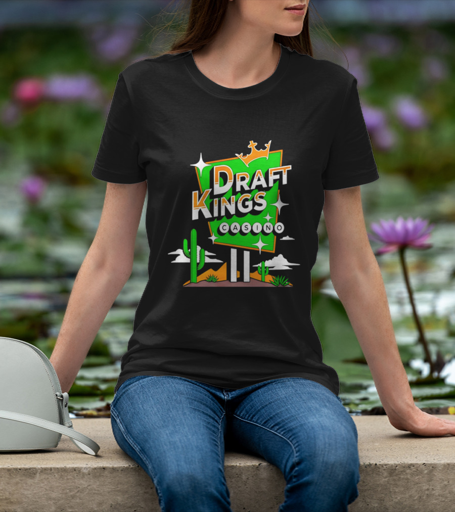DraftKings Casino Neon Cactus Desert Scene T-Shirt
