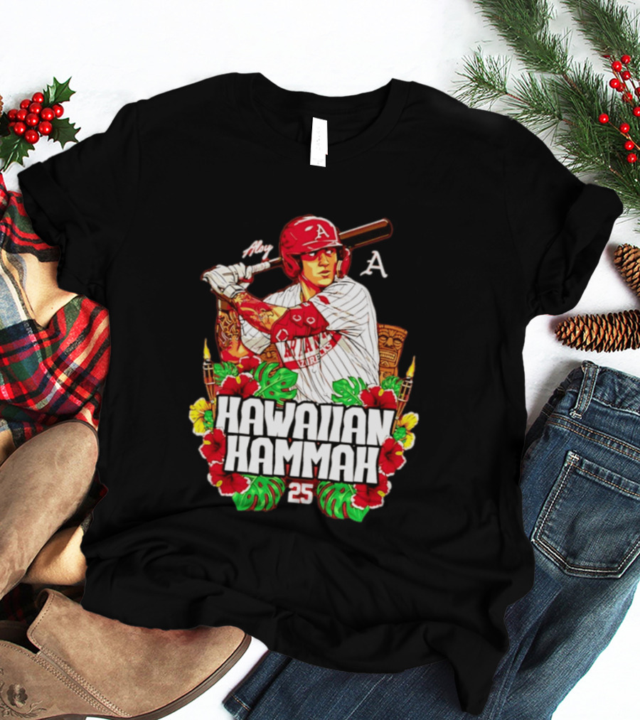 Aloy Hawaiian Hammah Arkansas Baseball 25 Caricature NCAA T-Shirt
